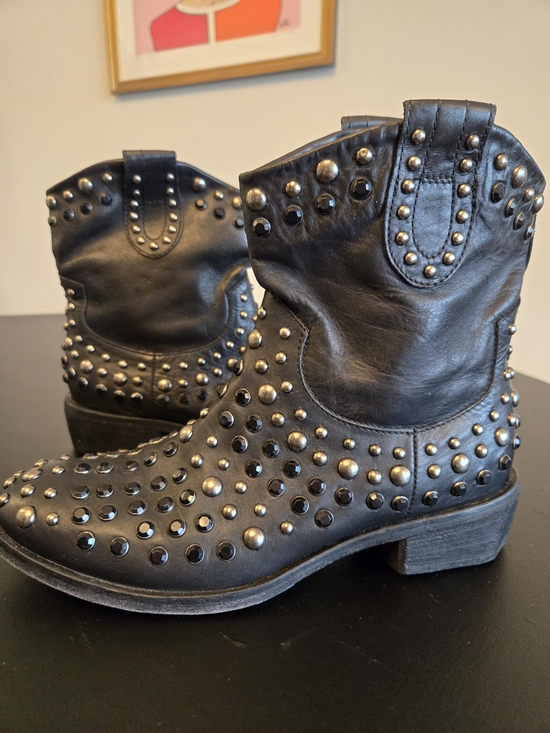 STRATEGIA Shoes - Strategia Made in Italy Black Leather Studded Slouch Boots EU 37 (US 6.5-7)
